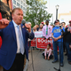 Republican celebrities Mark and Patricia (hidden) McCloskey visit the republican HQ with Team Trump Bus on September 30, 2020 in Scranton, Pennsylvania.